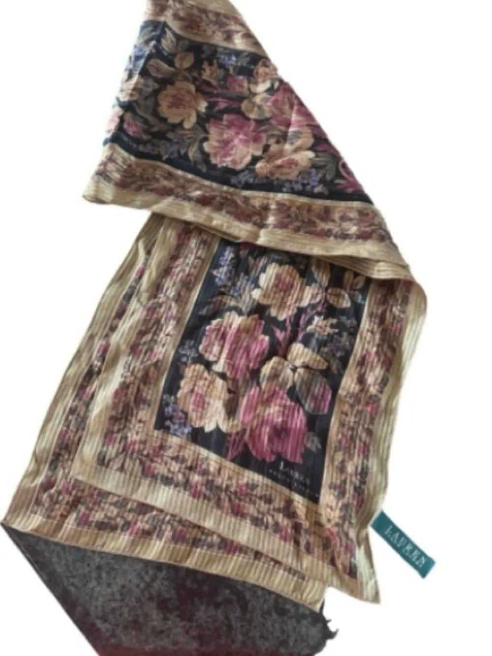 Lauren Ralph Lauren Floral Border Scarf in Black, Pink and Gold Tones